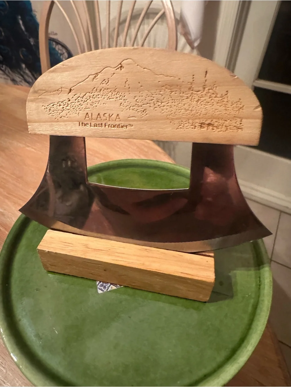 Alaska Wood-Handled Mezzaluna Knife - Natural Wood